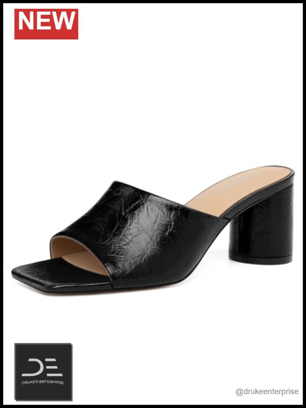 Chunky Mule Heels Square Toe Slip On Block Heel Faux Leather Sandals